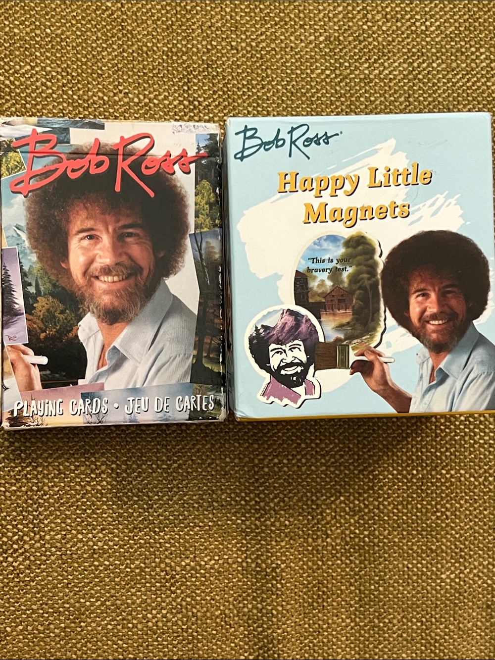 Bob Ross Novelty Lot-Quotes Playing Cards & Happy Little Magnets Mini Kit